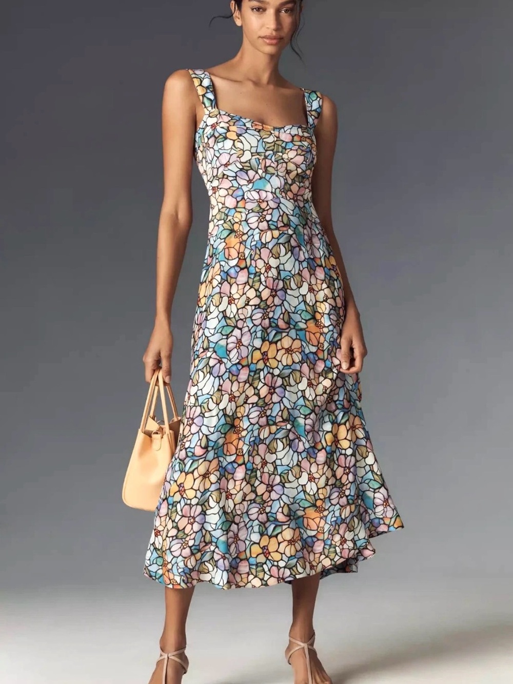 Rare Anthropologie Maeve The Jocelyn Sleeveless Slip Midi Dress Stained Glass L